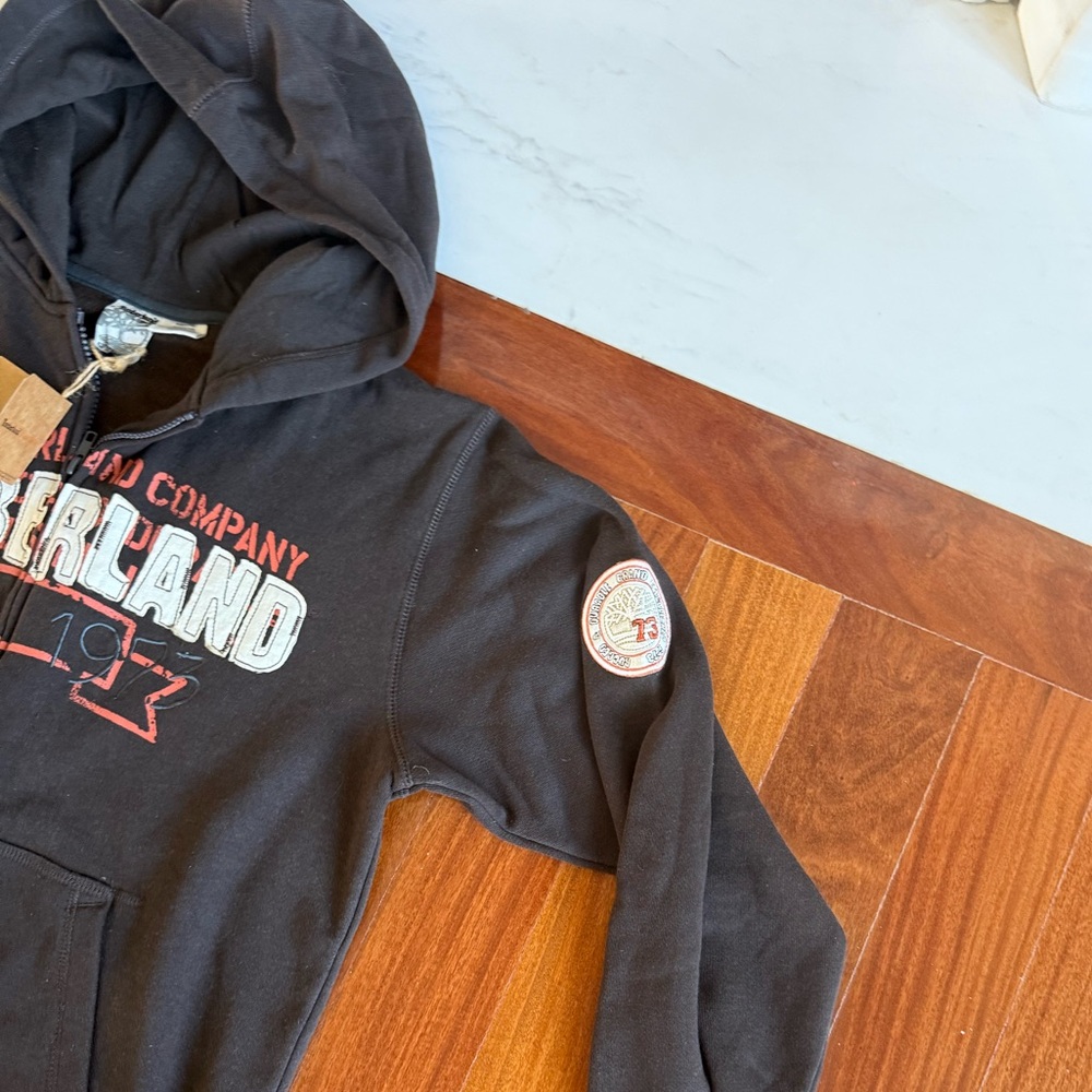 NWT Timberland Big Boys Sweatshirt Brown Hoodie Sweater Patchwork Size L 16/18 - Picture 7 of 9